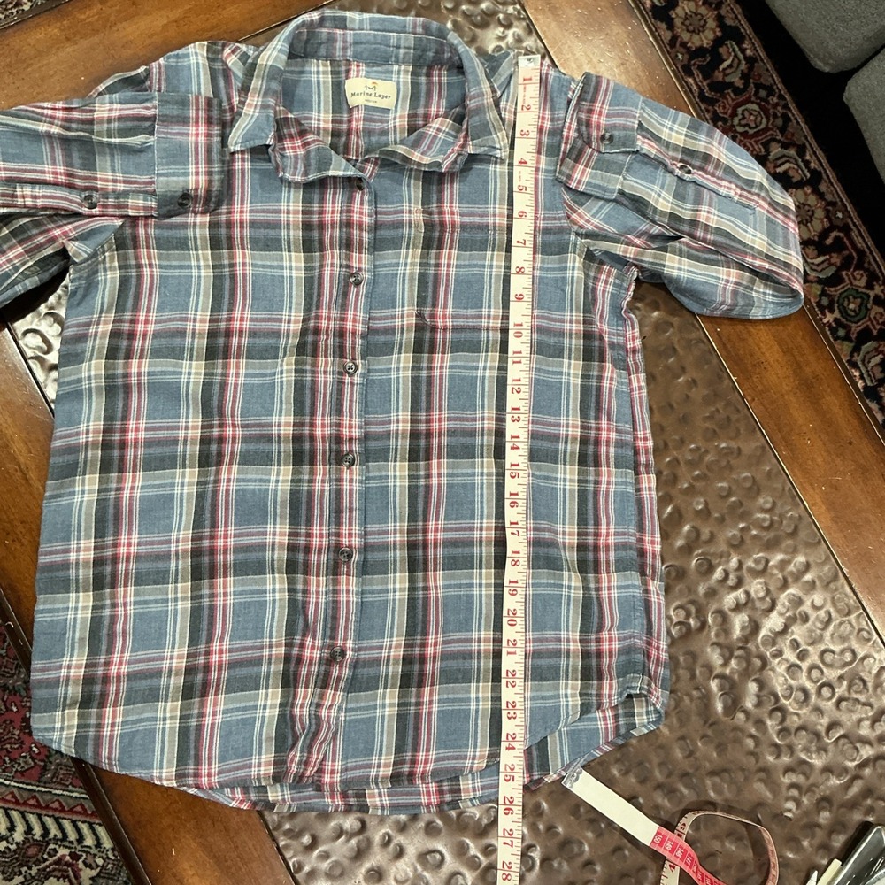 Marine Layer Plaid Flannel Button Down Shirt, Medium, Blue - Picture 6 of 8